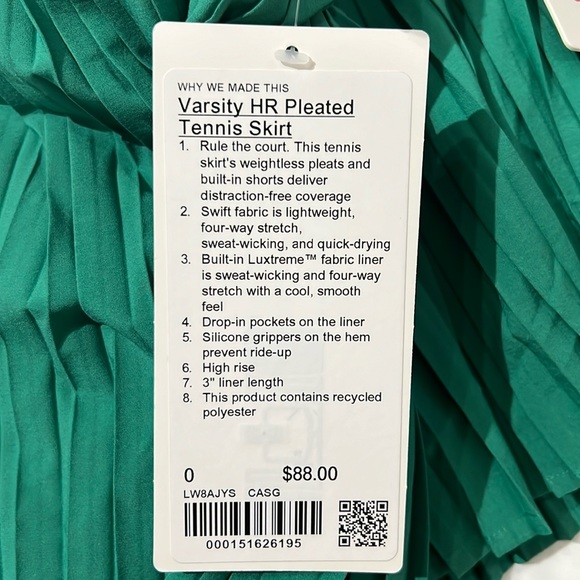 Lululemon Varsity HR Pleated Tennis Skirt Cascadia Green - Picture 2 of 5